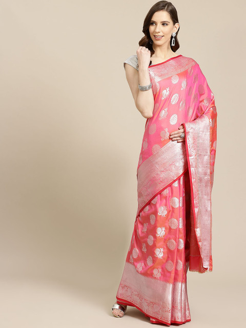 

SHOPGARB Pink & Orange Woven Design Dual Tone Banarasi Celebrity Saree