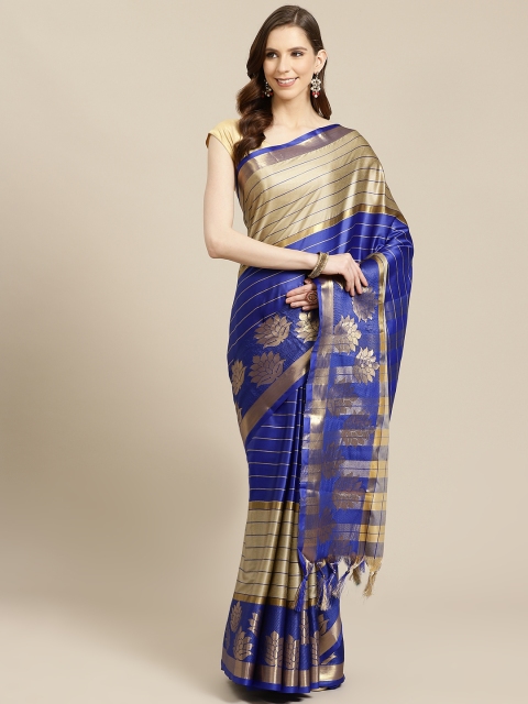 

SHOPGARB Blue & Golden Striped Banarasi Saree