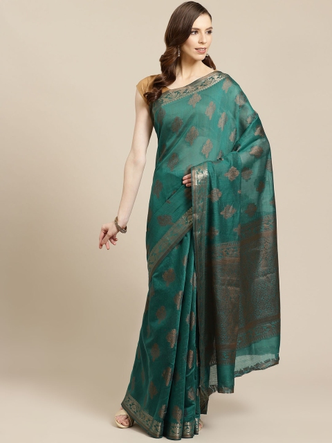 

SHOPGARB Green & Brown Woven Design Banarasi Celebrity Saree