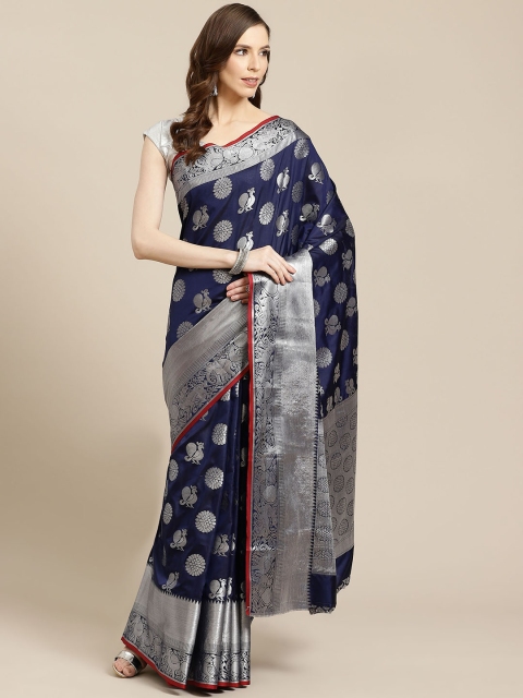 

SHOPGARB Navy Blue & Silver Woven Design Banarasi Saree