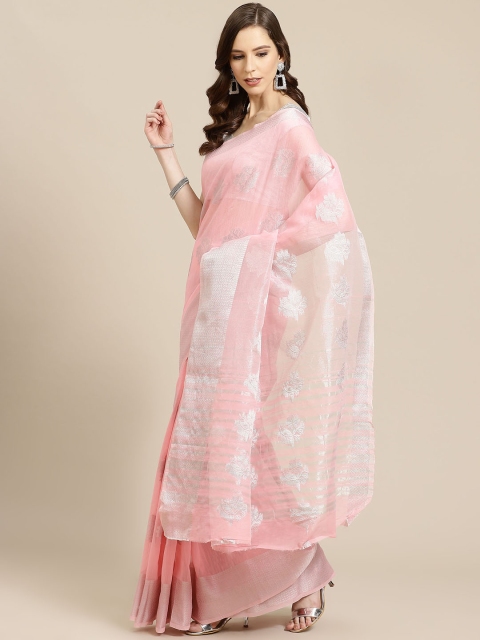 

SHOPGARB Pink & Silver Woven Design Banarasi Celebrity Saree
