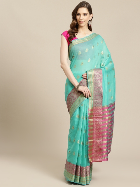

SHOPGARB Sea Green & Golden Woven Design Banarasi Saree