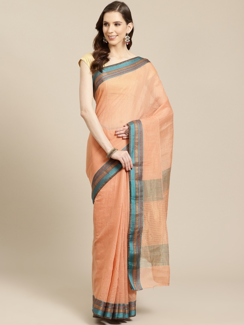 

SHOPGARB Peach-Coloured & Golden Striped Banarasi Saree