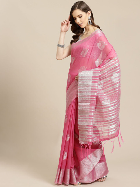 

SHOPGARB Pink & Silver Woven Design Banarasi Celebrity Saree
