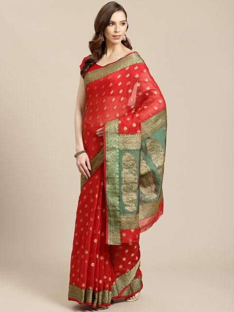 

SHOPGARB Red & Golden Woven Design Banarasi Celebrity Saree