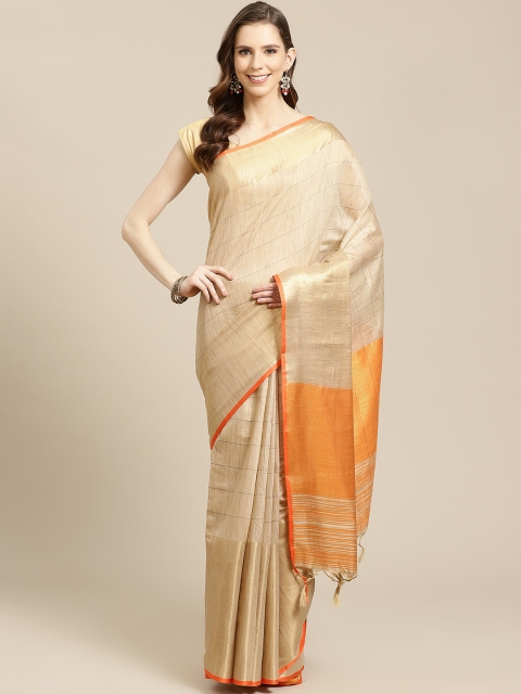 

SHOPGARB Beige & Orange Woven Design Banarasi Saree