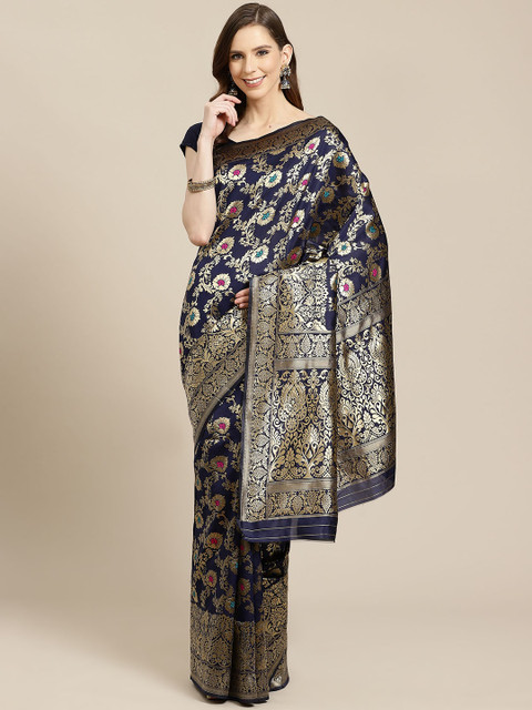 

SHOPGARB Navy Blue & Golden Woven Design Banarasi Saree