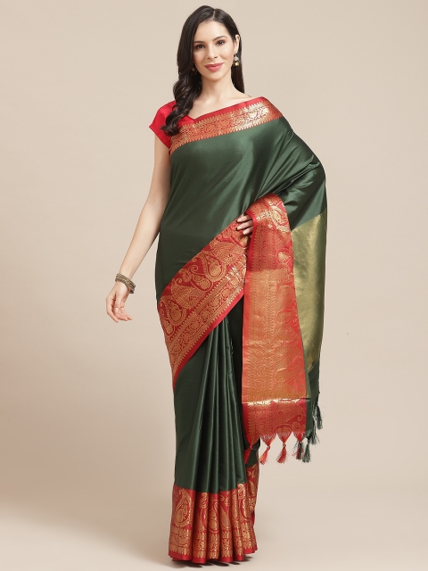 

SHOPGARB Green & Red Solid Celebrity Banarasi Saree