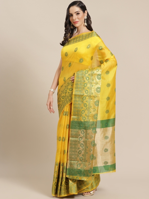 

SHOPGARB Yellow & Green Woven Design Banarasi Saree