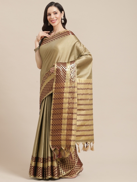 

SHOPGARB Golden & Maroon Solid Celebrity Banarasi Saree, Gold