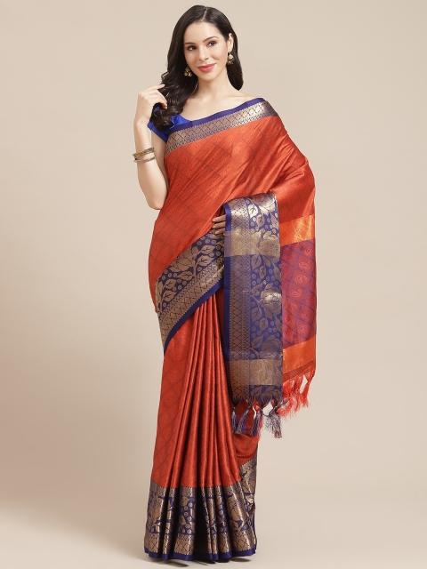 

SHOPGARB Rust Orange & Golden Checked Celebrity Banarasi Saree