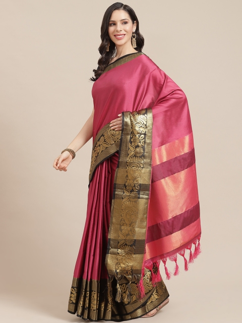 

SHOPGARB Pink & Golden Solid Celebrity Banarasi Saree