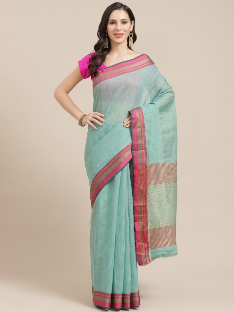 

SHOPGARB Green & Golden Silk Cotton Striped Banarasi Saree
