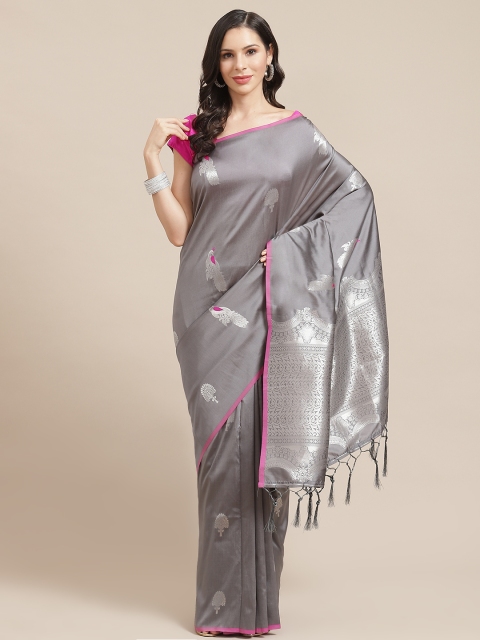 

SHOPGARB Grey & Fuchsia Silk Cotton Woven Design Banarasi Saree