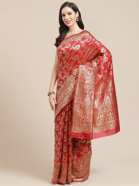 

SHOPGARB Red & Golden Silk Cotton Woven Design Banarasi Saree