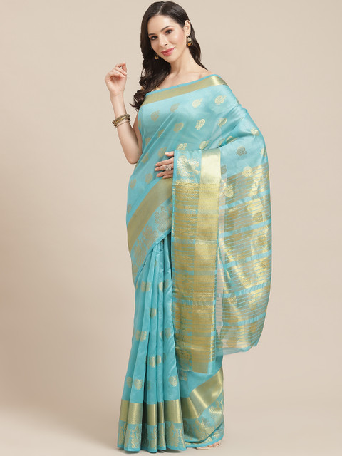 

SHOPGARB Blue & Golden Silk Cotton Woven Design Banarasi Saree