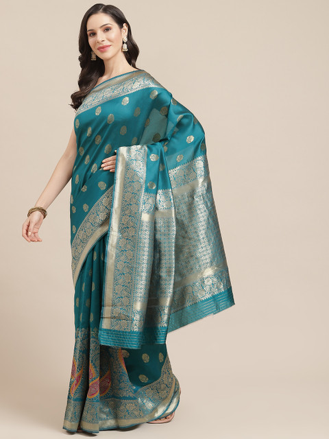 

SHOPGARB Blue & Golden Silk Cotton Woven Design Banarasi Saree
