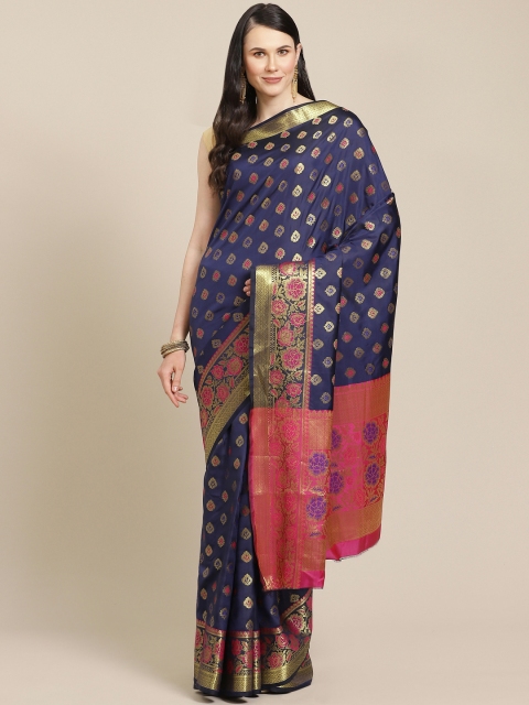 

SHOPGARB Navy Blue & Golden Woven Design Banarasi Saree