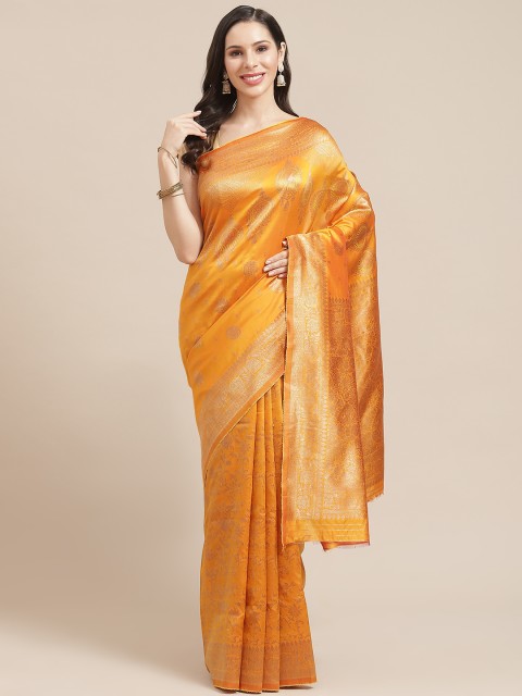 

SHOPGARB Orange & Golden Silk Cotton Woven Design Banarasi Saree