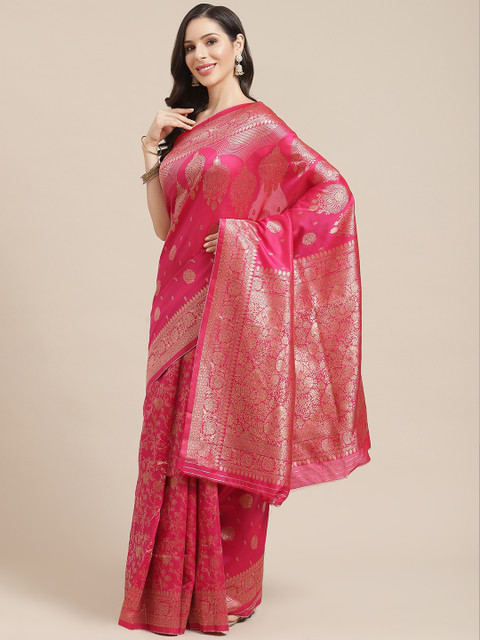 

SHOPGARB Pink & Golden Woven Design Banarasi Saree