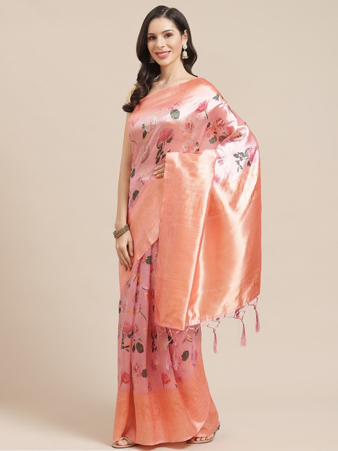 

SHOPGARB Pink & Orange Woven Design Banarasi Saree