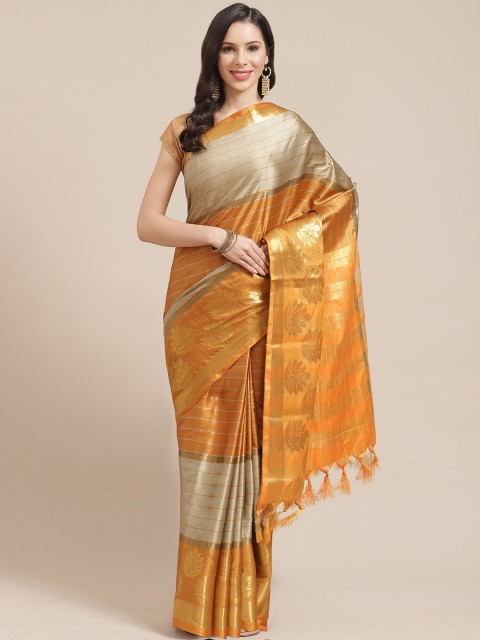 

SHOPGARB Mustard & Grey Woven Design Banarasi Saree
