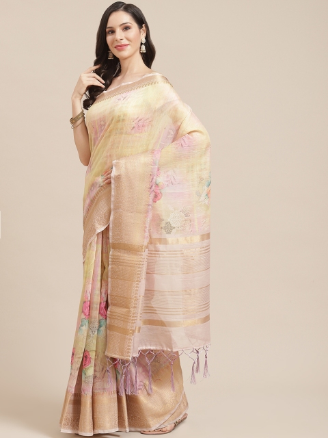 

SHOPGARB Beige & Golden Silk Cotton Woven Design Banarasi Saree