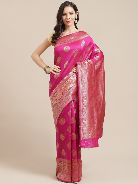 

SHOPGARB Pink & Golden Silk Cotton Woven Design Banarasi Saree