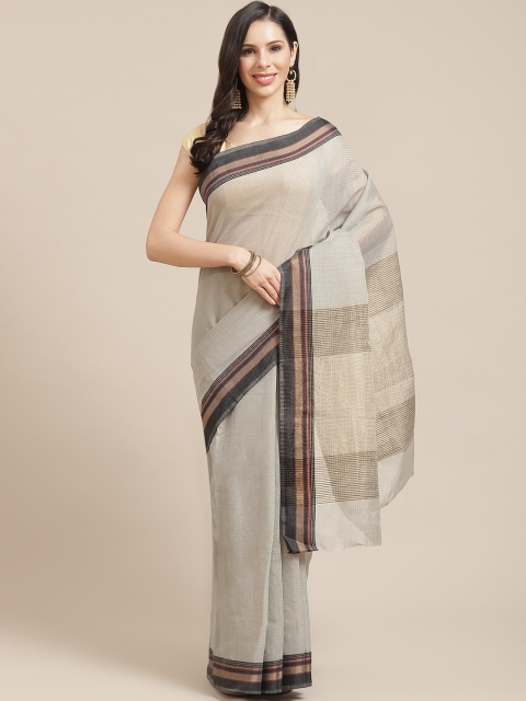 

SHOPGARB Grey & Black Silk Cotton Striped Banarasi Saree