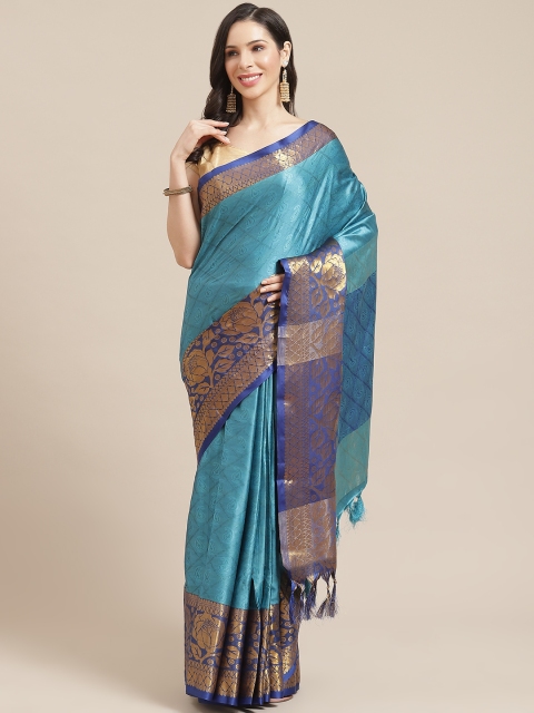 

SHOPGARB Blue & Golden Silk Cotton Woven Design Banarasi Saree