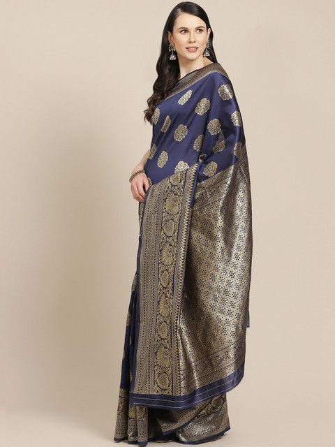 

SHOPGARB Navy Blue & Golden Woven Design Banarasi Saree