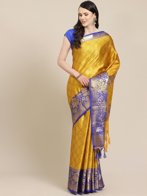 

SHOPGARB Yellow & Blue Woven Design Banarasi Celebrity Saree