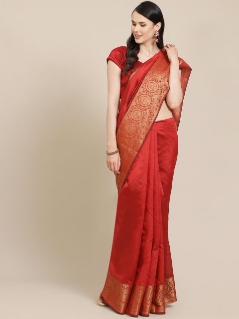 

SHOPGARB Red Solid Banarasi Saree