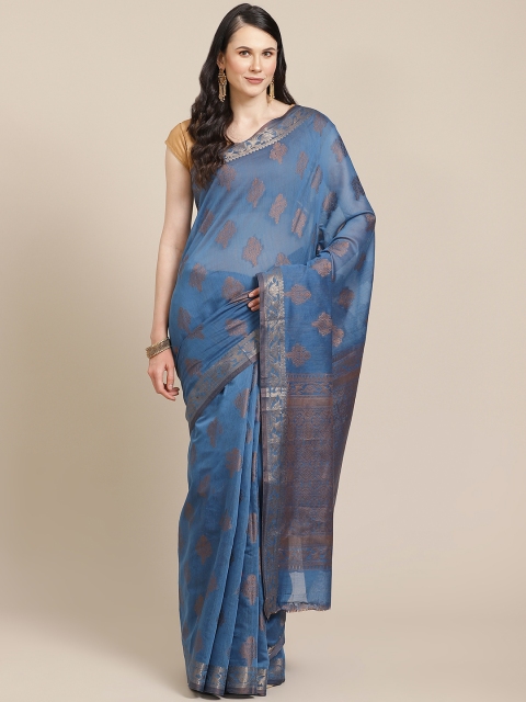 

SHOPGARB Blue & Brown Woven Design Banarasi Saree