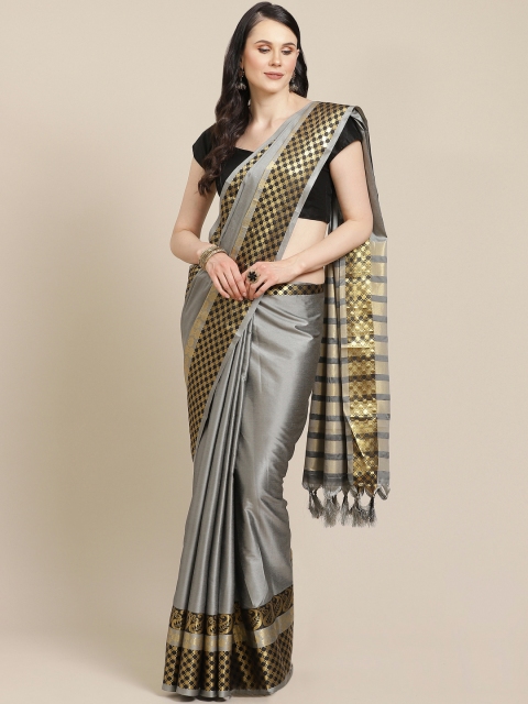 

SHOPGARB Grey Solid Banarasi Saree