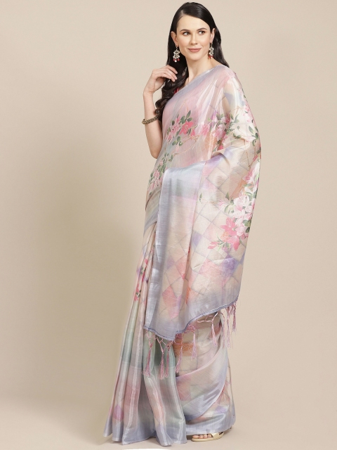 

SHOPGARB Off-White & Pink Floral Print Saree