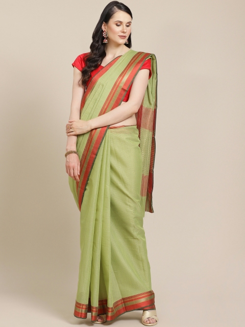 

SHOPGARB Green & Golden Striped Banarasi Saree