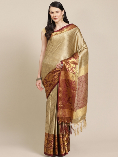 

SHOPGARB Beige Paisley Woven Design Banarasi Saree