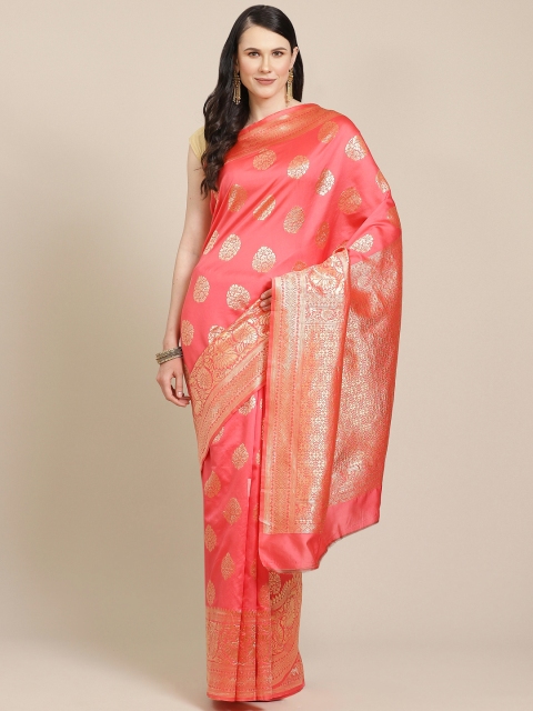 

SHOPGARB Pink & Golden Woven Design Banarasi Celebrity Saree