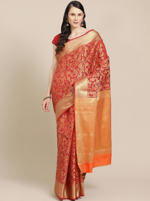 

SHOPGARB Red & Orange Paisley Woven Design Banarasi Saree