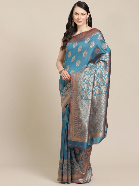 

SHOPGARB Teal Blue & Golden Woven Design Banarasi Saree