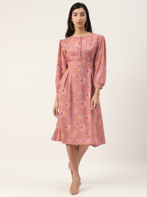 

LABEL REGALIA Women Mauve & White Floral Printed A-Line Dress