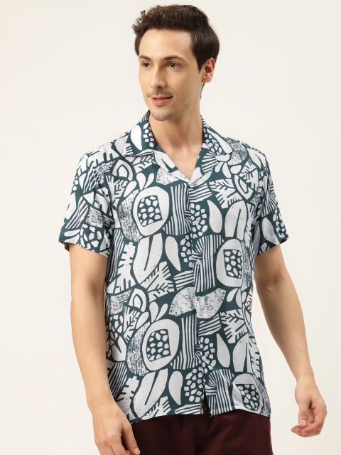 

Hancock Men Teal & White Geometric Print Relaxed Fit Casual Shirt
