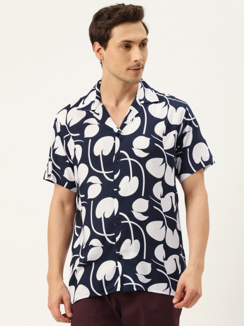 

Hancock Men Navy Blue & White Regular Fit Printed Casual Shirt