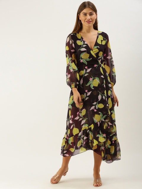 

DODO & MOA Black and Lime Green Abstract Print Midi Dress