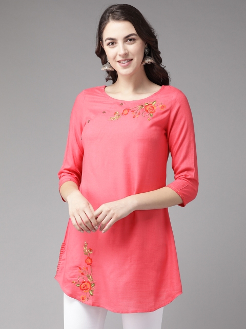 

Cayman Women Pink Pure Cotton Yoke Design Thread Work Kurta