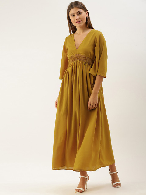 

DODO & MOA Classic Mustard Solid Smocked Dress