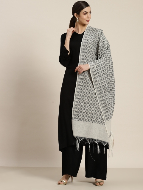 

Juniper Women Black & White Chanderi Woven Design Dupatta