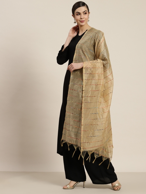 

Juniper Women Beige Striped Chanderi Woven Dupatta
