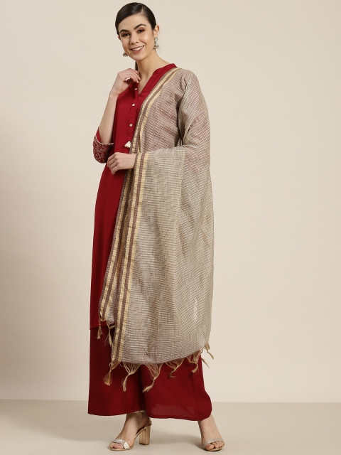 

Juniper Women Brown & Beige Checked Chanderi Woven Dupatta